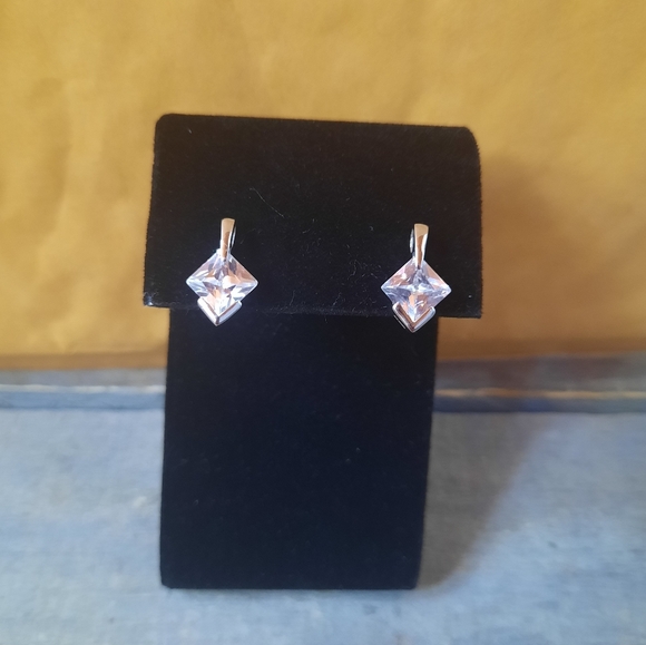 Cubic Zirconia Sterling Silver Solitaire Stud Earrings - Picture 1 of 12